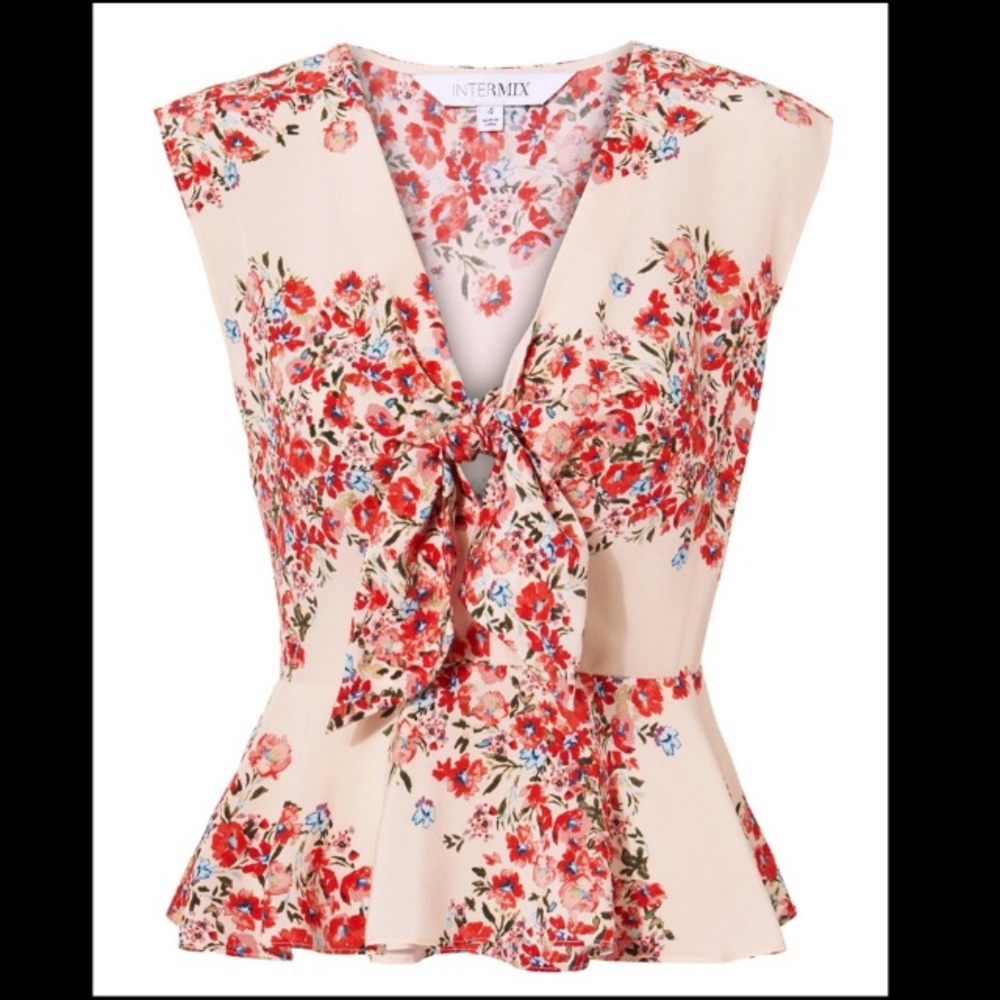 INTERMIX Greer Tie Front Peplum Top